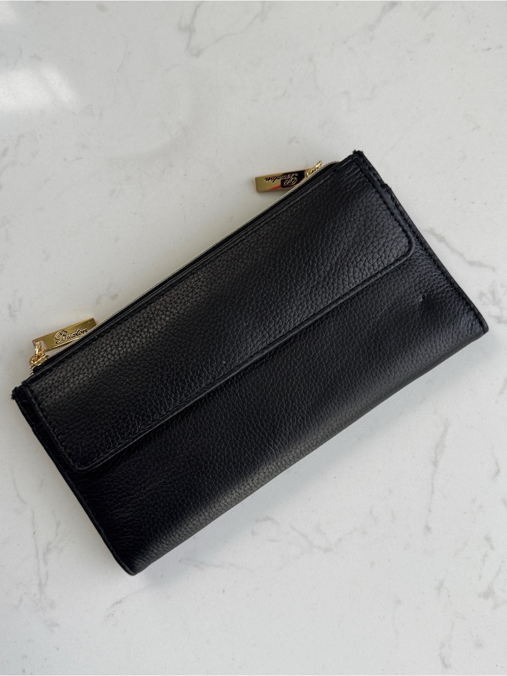 Buxton classic black leather long bifold organizer wallet.